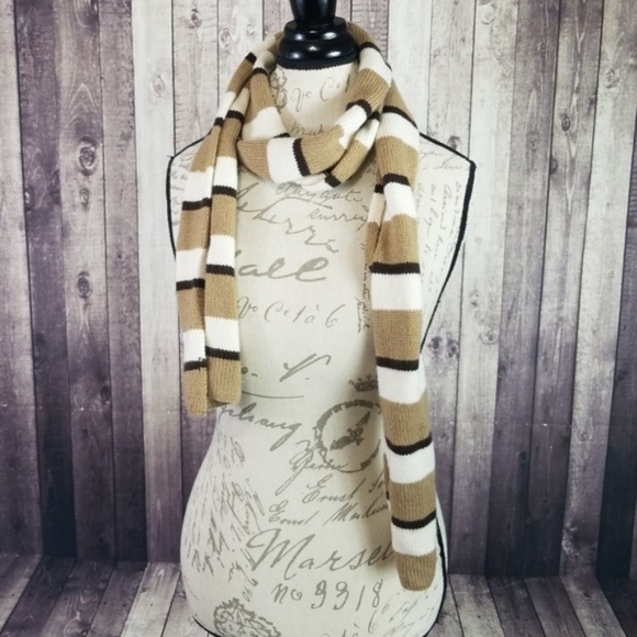 Accessories - Brown, tan & white striped knit scarf Accessories - Brown, tan & white striped knit scarf